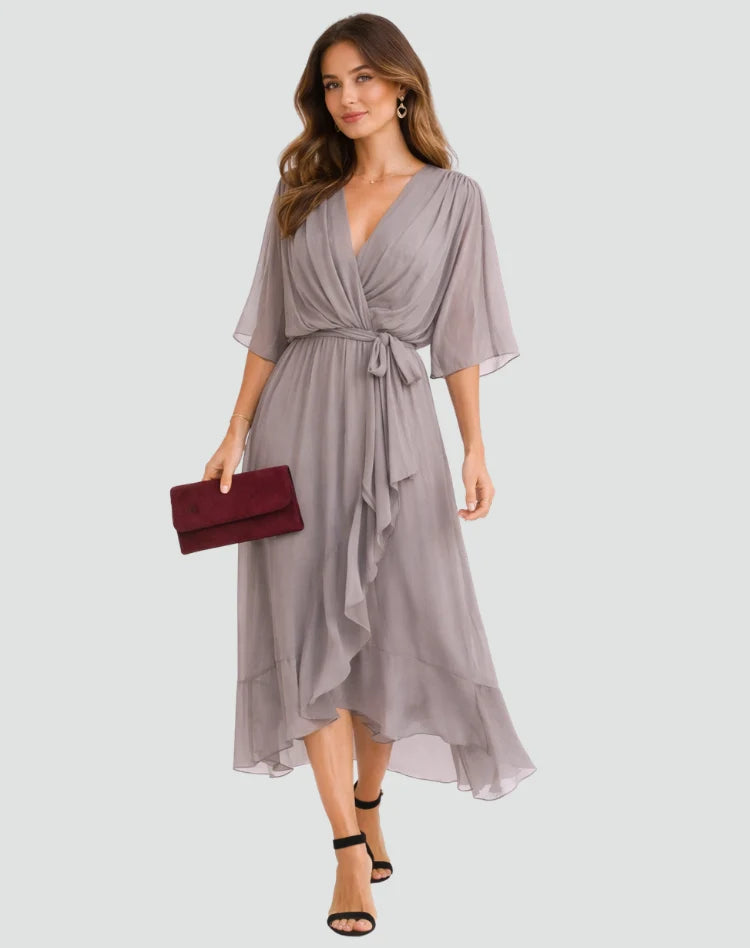 Sukienka maxi kopertowa szyfonowa w kolorze czarnym elegancki krój