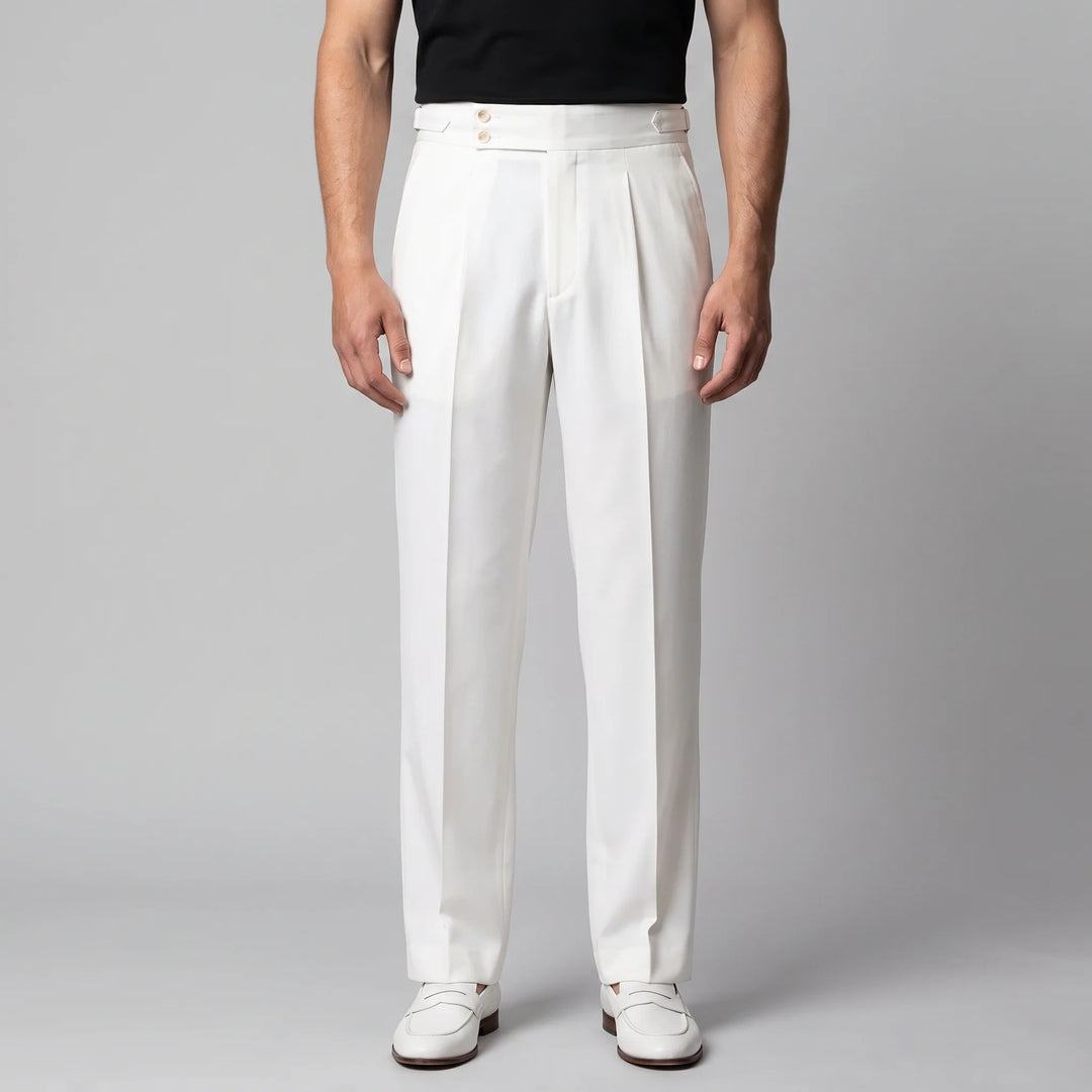Spodnie męskie zwężane z wysokim stanem w stylizacji smart casual na co dzień
