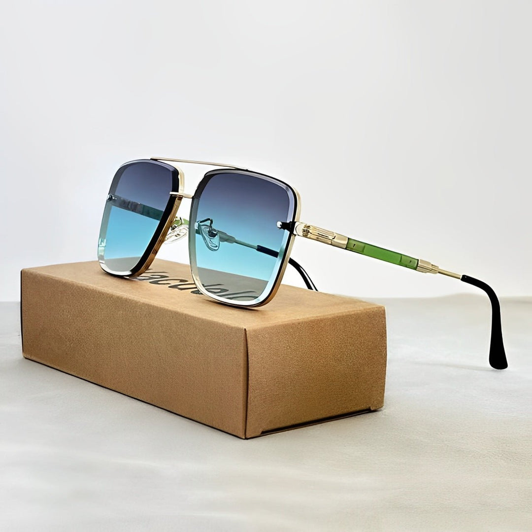 Damskie okulary aviator z metalową złotą ramką i fioletowo-różowymi soczewkami
