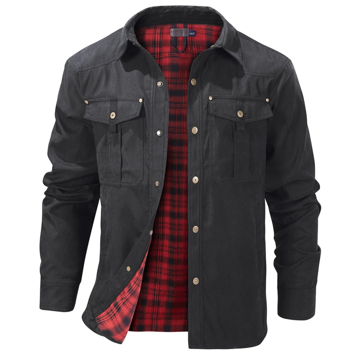 Kurtka męska typu shirt jacket z podszewką w kratę i strukturalną tkaniną