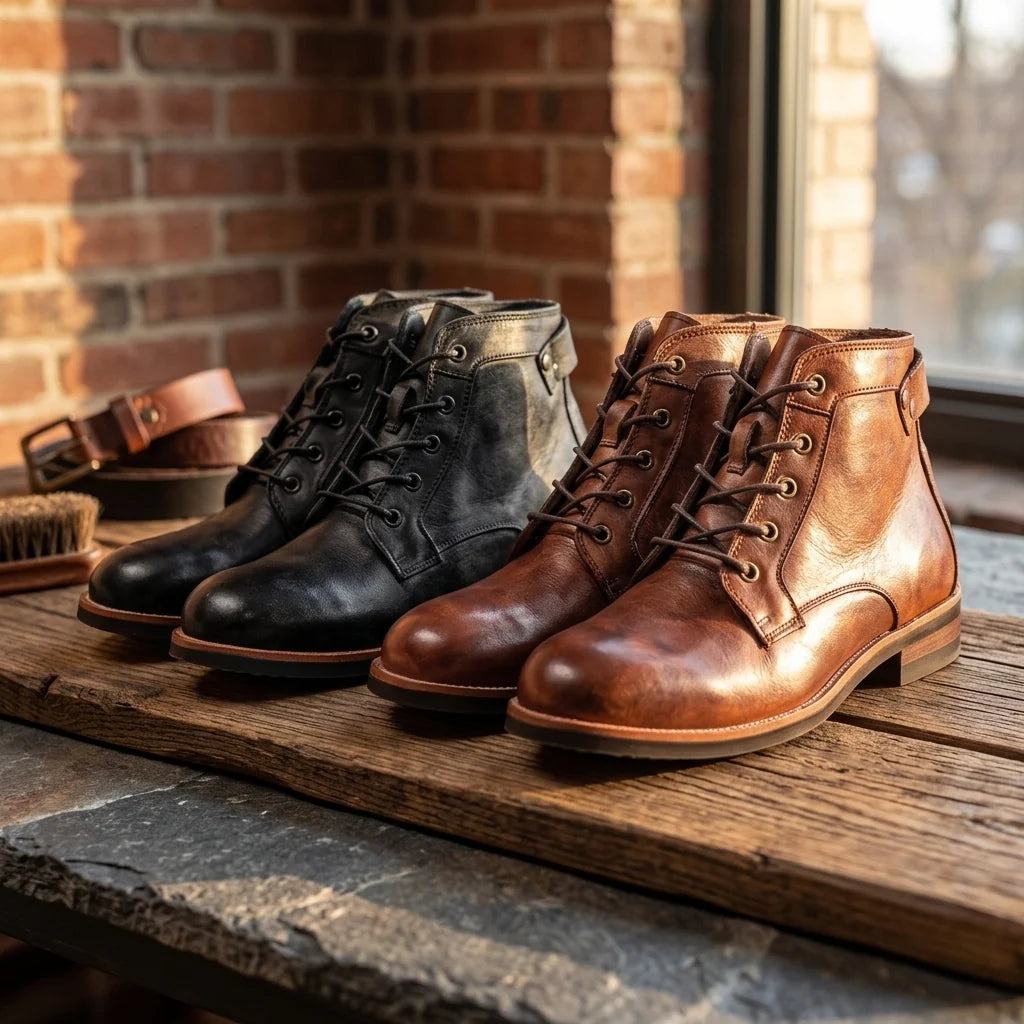 Eleganckie botki męskie z wiązaniem i zaokrąglonym noskiem do codziennych stylizacji