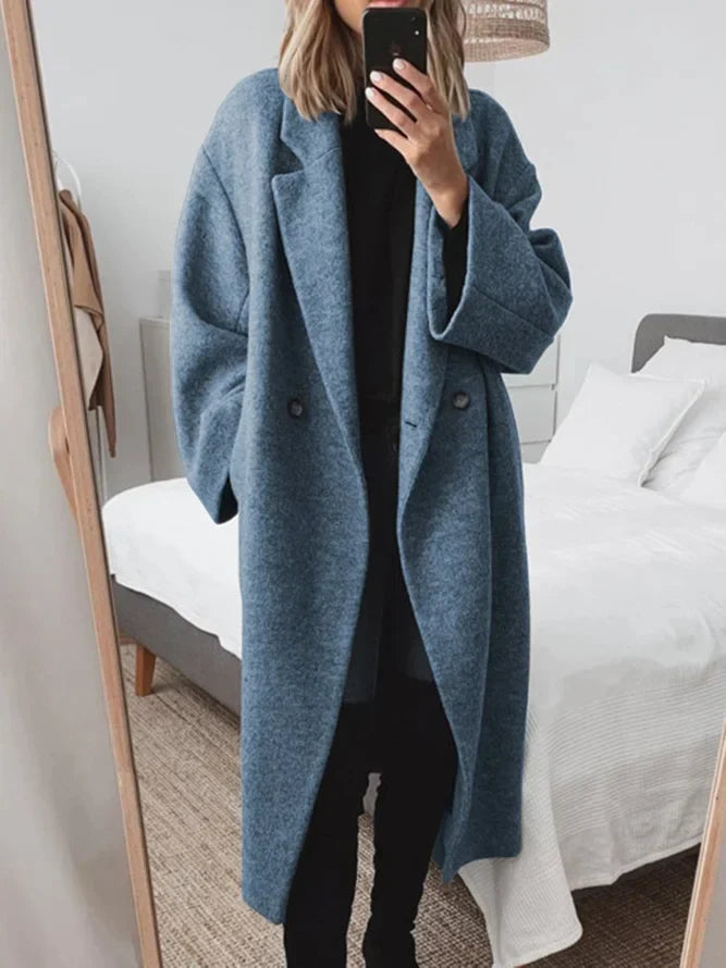 Longline women's coat in grey with relaxed sleeves and contemporary oversized fit