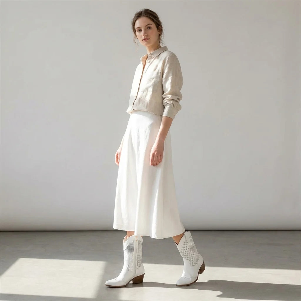 Kowbojki damskie na obcasie z naturalnej skóry w stylu westernowym do eleganckich i casualowych stylizacji