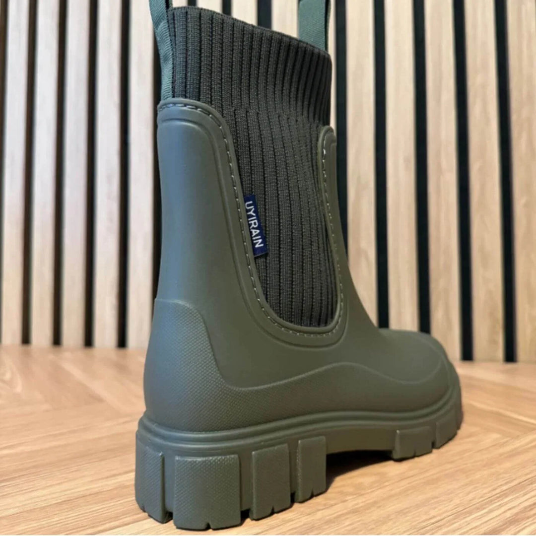 Full pair of women's Chelsea boots showing chunky sole profile and ankle-height silhouette design
