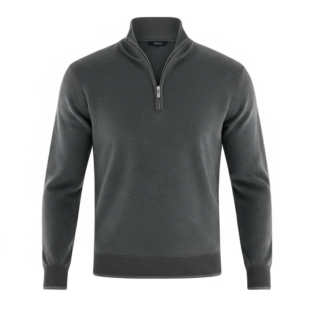 Męski sweter dzianinowy regular fit z zamkiem w kolorze fioletowym