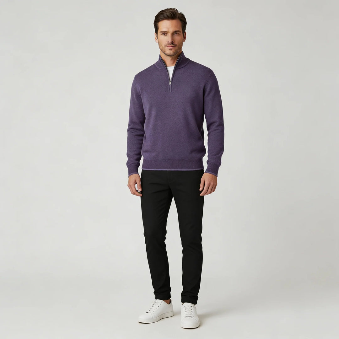 Sweter męski regular fit z zamkiem błyskawicznym i ściągaczami przy rękawach