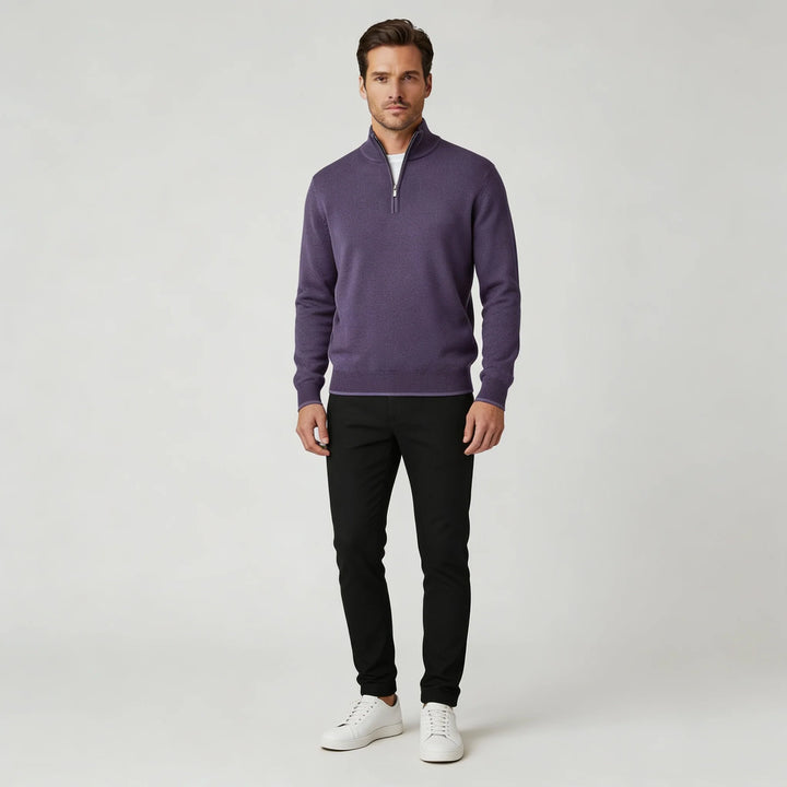 Sweter męski regular fit z zamkiem błyskawicznym i ściągaczami przy rękawach