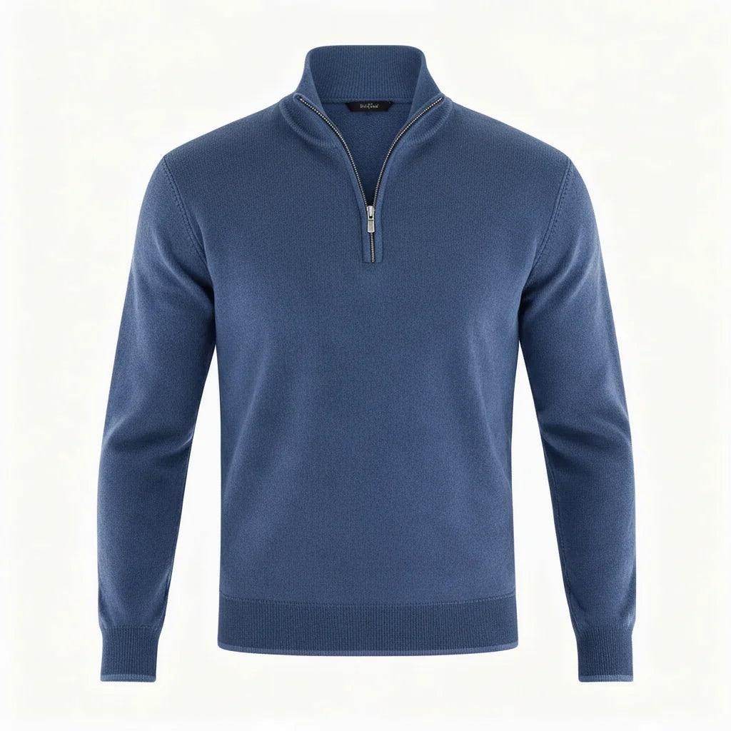 Męski sweter dzianinowy z dekoltem na zamek w casualowo-eleganckim stylu