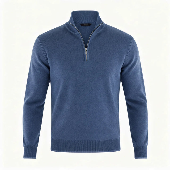 Męski sweter dzianinowy z dekoltem na zamek w casualowo-eleganckim stylu