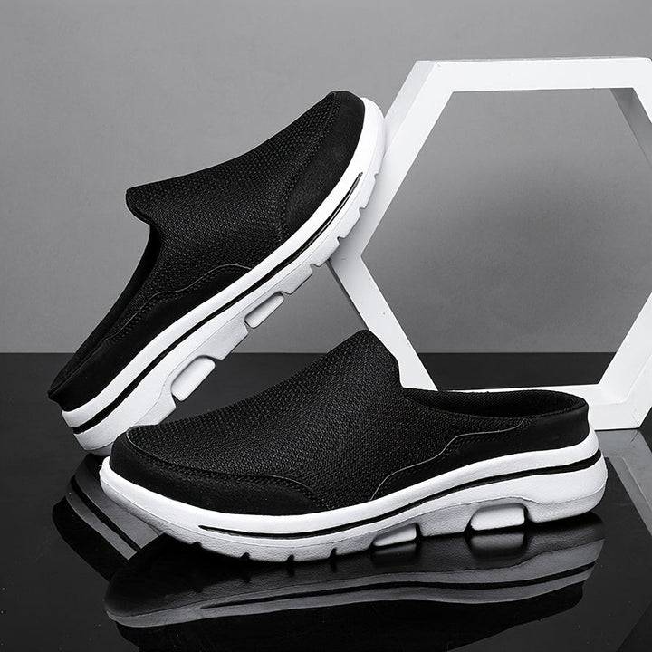 Klapki męskie slip-on pokazujące wygodną wkładkę i konstrukcję bez pięty