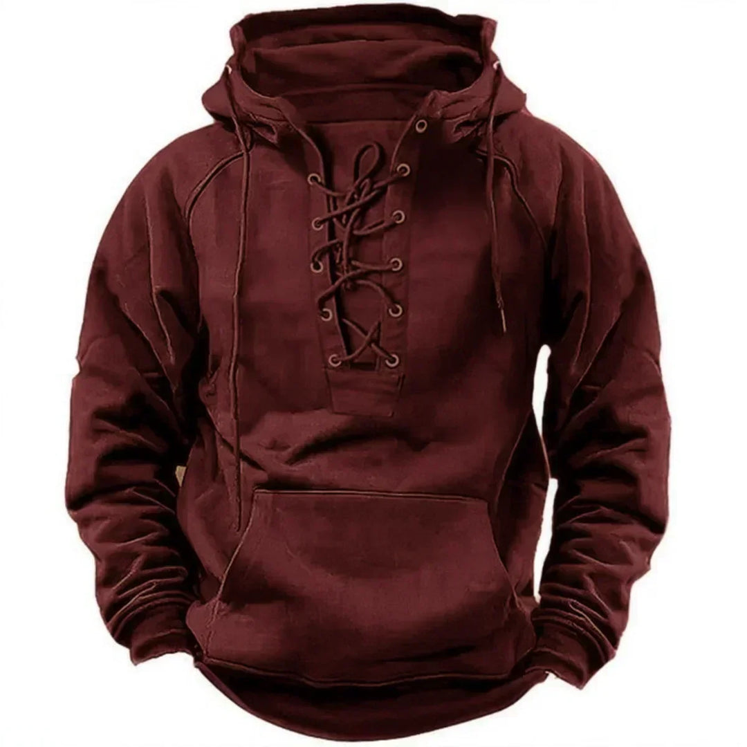 Bluza z kapturem męska w stylu outdoorowym z grubej dzianiny i luźnym krojem