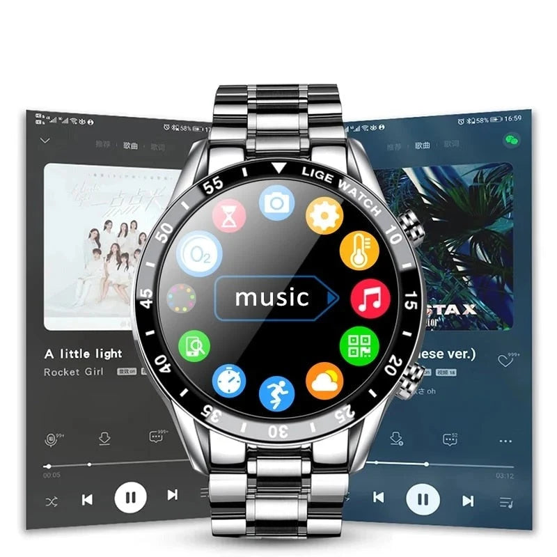Męski smartwatch z ekranem dotykowym IPS HD i obrotową ramką z podziałką czasową