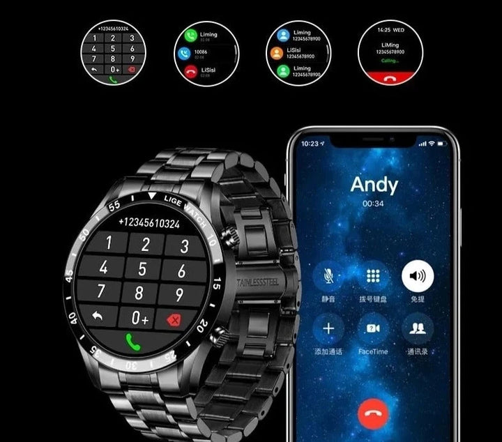 Smartwatch z bransoletą ze stali nierdzewnej i funkcją rozmów Bluetooth