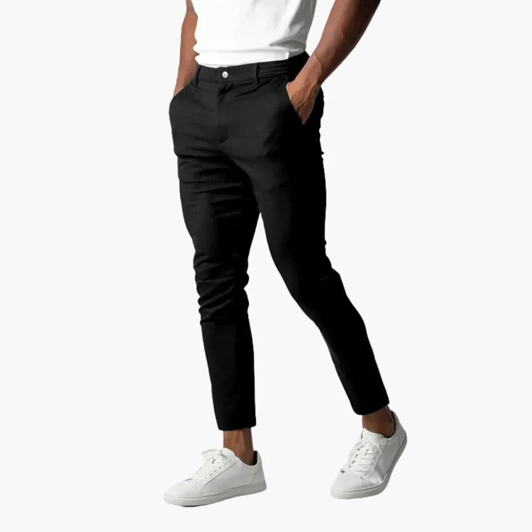 Eleganckie Męskie Spodnie Slim Fit do Codziennego Stylu w czarnym kolorze z dopasowanym krojem i gładką tkaniną