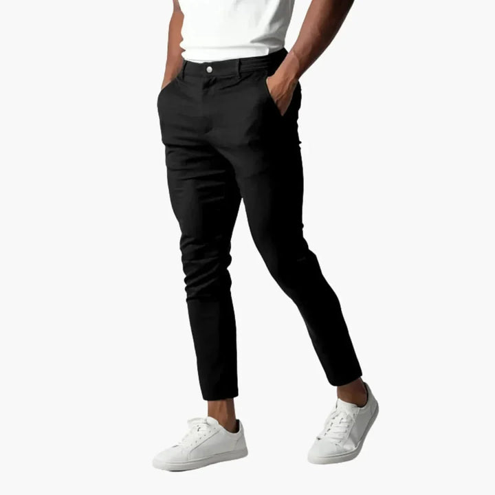 Eleganckie Męskie Spodnie Slim Fit do Codziennego Stylu w czarnym kolorze z dopasowanym krojem i gładką tkaniną