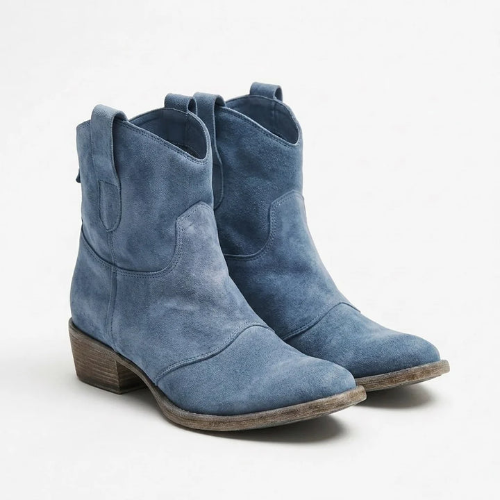 Damskie buty western z cholewką za kostkę w niebieskim odcieniu z delikatnym wykończeniem
