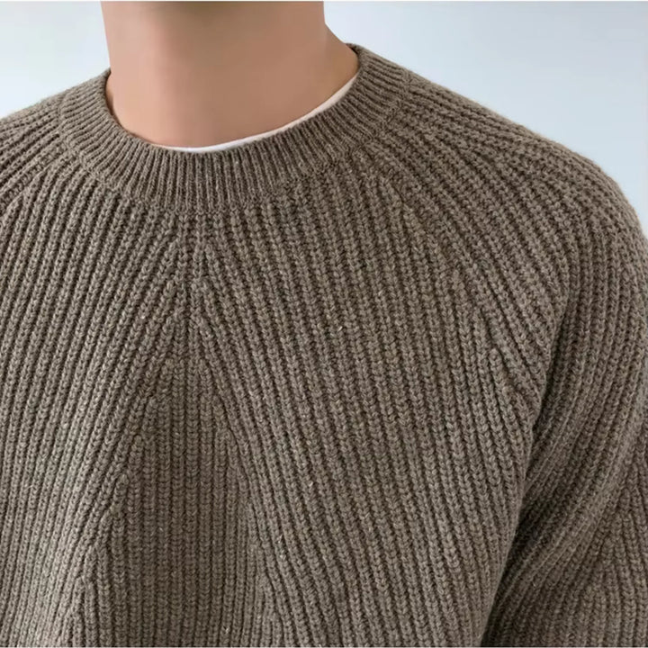 Sweter męski casual z okrągłym dekoltem i strukturalną dzianiną widok tylny