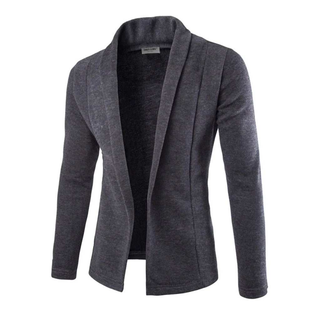 Luksusowa slim-fit stretch marynarka męska w ciemnoszarym kolorze z otwartym zapięciem i dopasowanym krojem