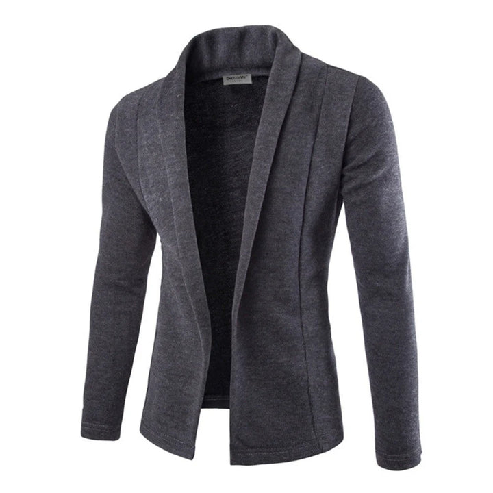 Luksusowa slim-fit stretch marynarka męska w ciemnoszarym kolorze z otwartym zapięciem i dopasowanym krojem