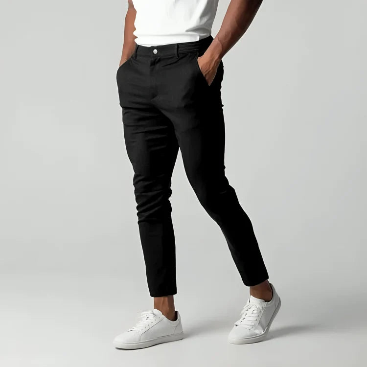 Spodnie chino męskie slim fit w kolorze czarnym z prostą nogawką sięgającą kostki