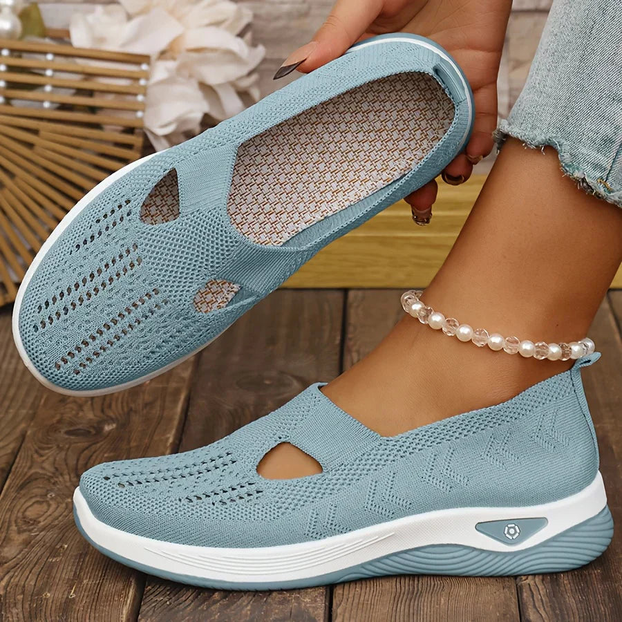 Damskie buty sportowe ortopedyczne slip-on z dzianinową cholewką w kolorze zielonym