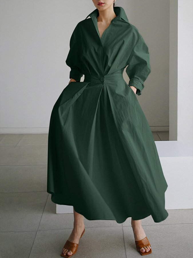 Sukienka koszulowa damska maxi w kolorze beżowym na eleganckie okazje