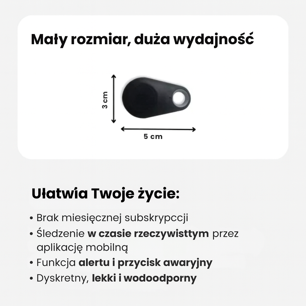 Mini lokalizator GPS dla dzieci z oczkiem do przypięcia do plecaka