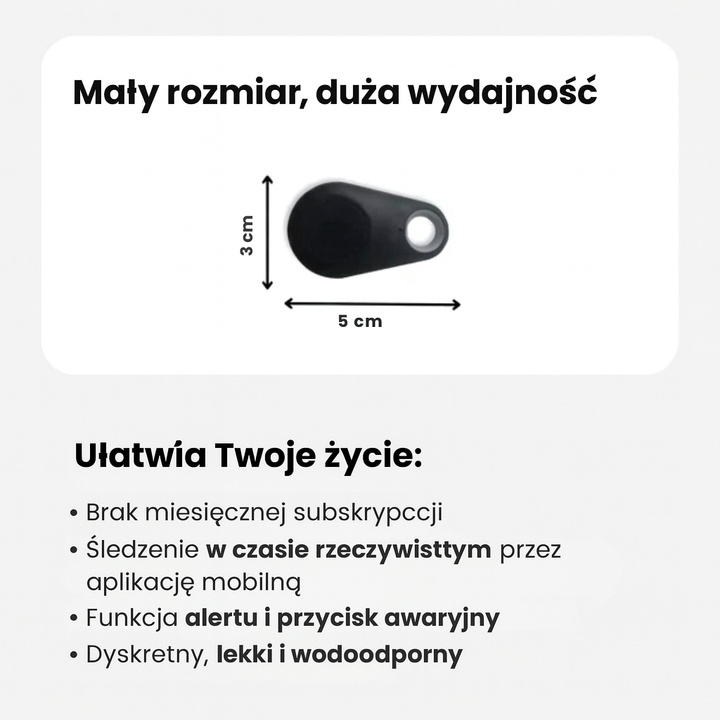 Mini lokalizator GPS dla dzieci z oczkiem do przypięcia do plecaka