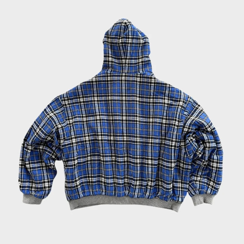 Męska bluza oversize z kapturem dwustronna pokazana z boku z zamkiem błyskawicznym