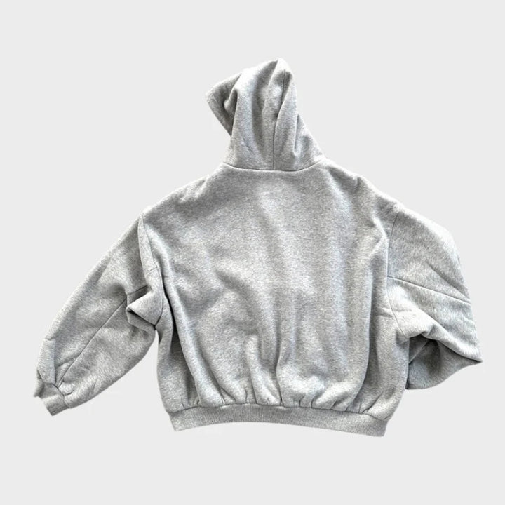 Dwustronna bluza z kapturem męska oversize w szarej dzianinie z widocznym wzorem