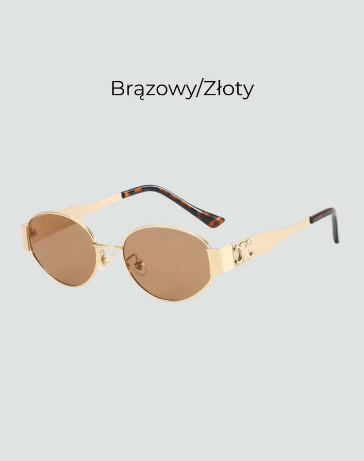 Okulary przeciwsłoneczne vintage z owalną ramką prezentowane na modelce