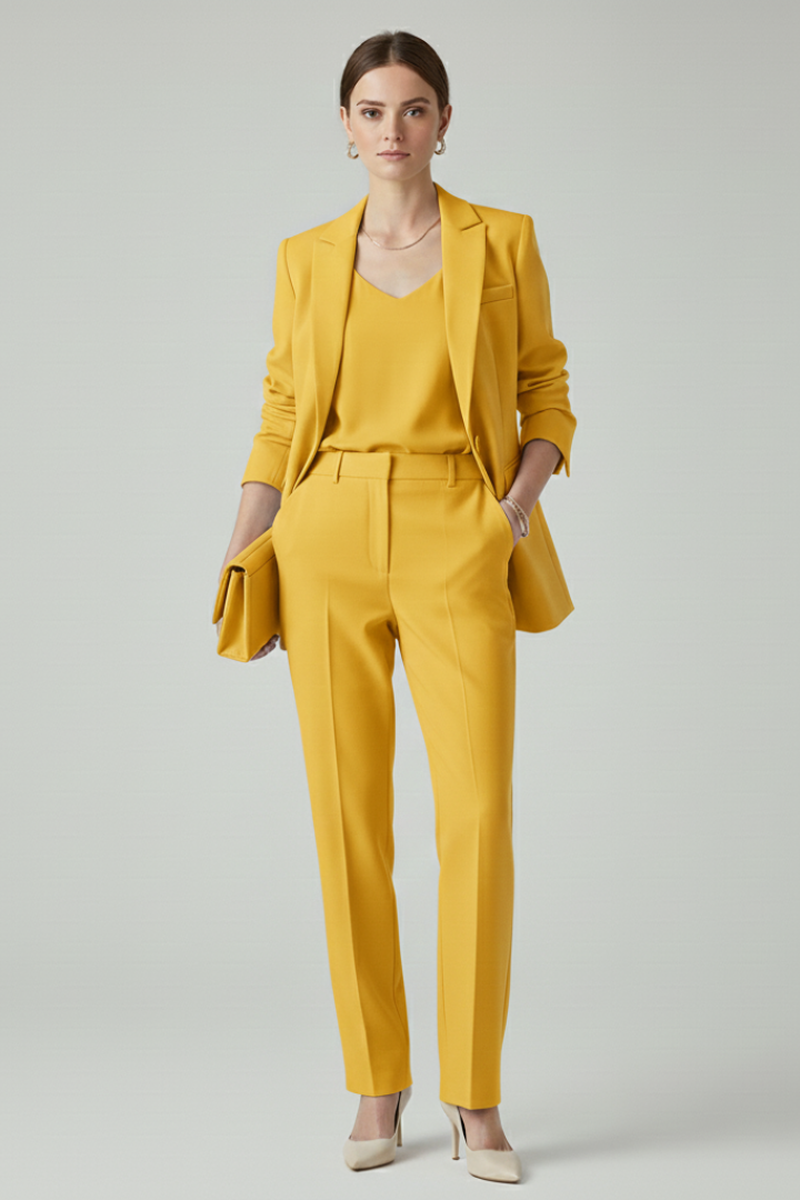 Garnitur damski dwuczęściowy beżowy elegancki zestaw żakiet i spodnie formalny