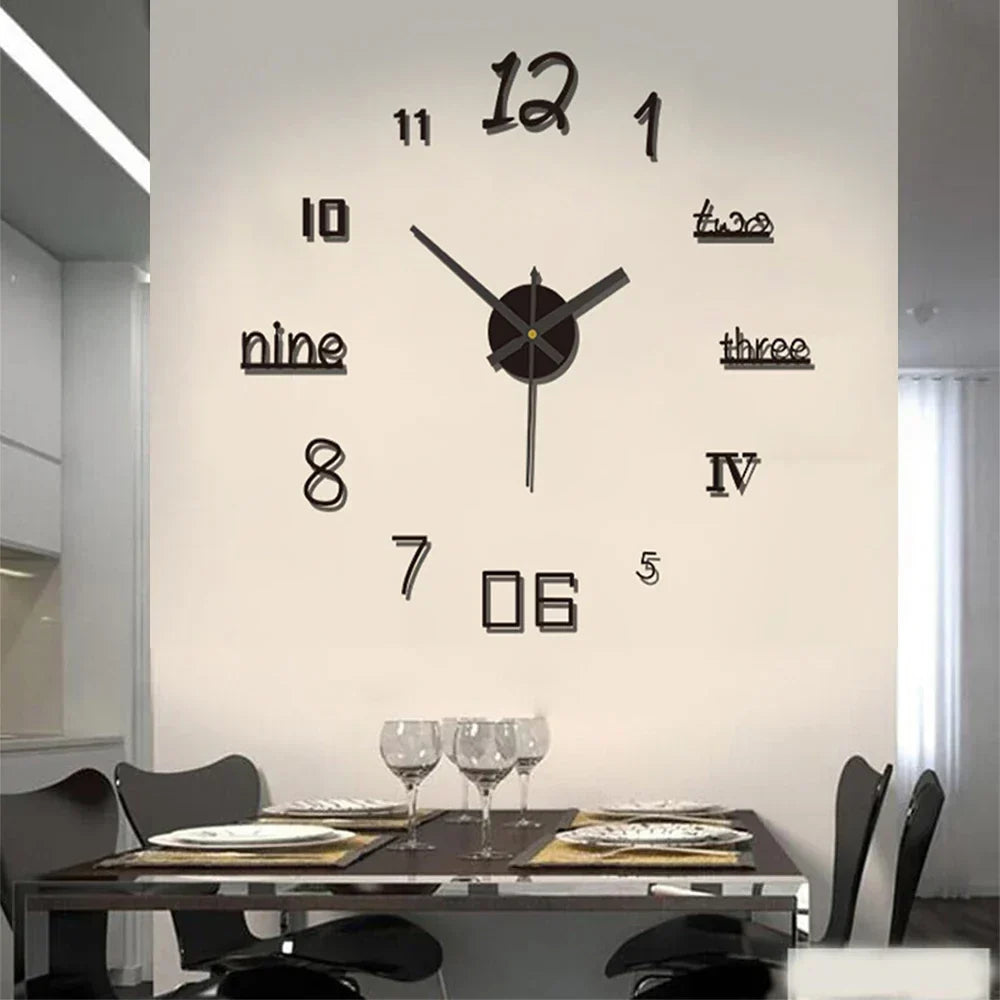 Nowoczesny zegar ścienny z cichym mechanizmem kwarcowym w kolorze czarnym z arabskimi cyframi