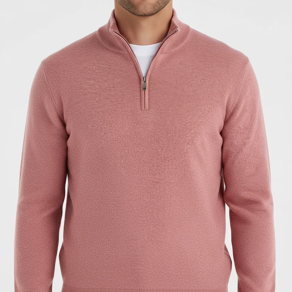 Sweter męski z zamkiem, gładka dzianina, wygodny krój, casual i smart casual
