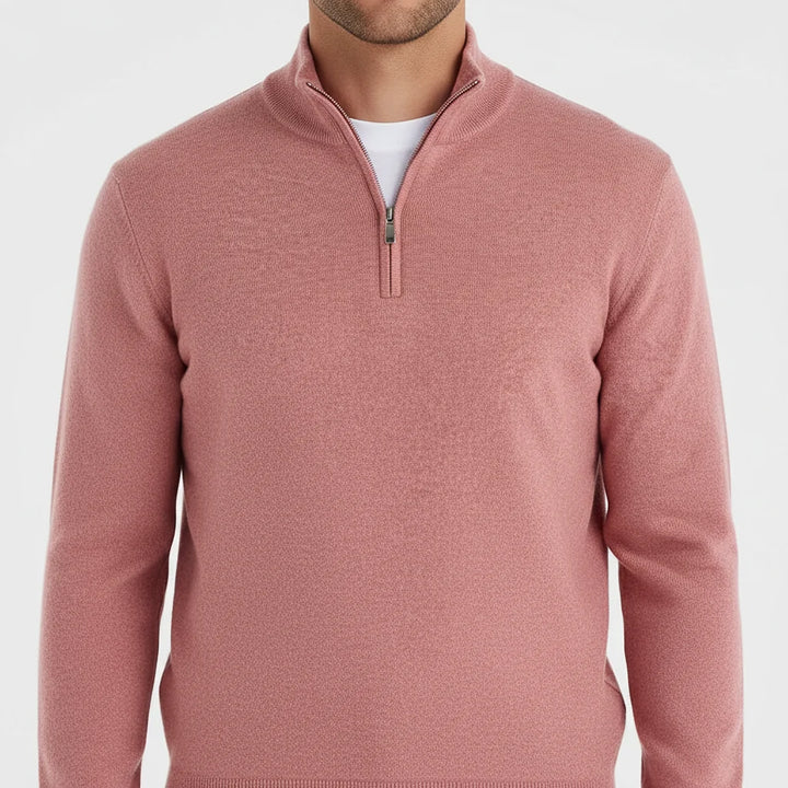 Sweter męski z zamkiem, gładka dzianina, wygodny krój, casual i smart casual