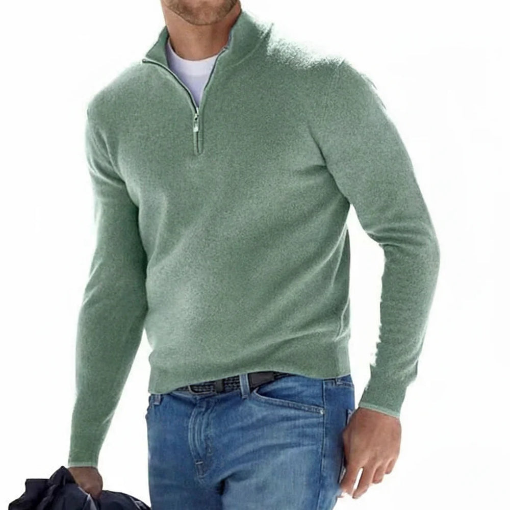 Sweter męski z zamkiem quarter-zip, dekolt z zamkiem, klasyczny krój, długie rękawy