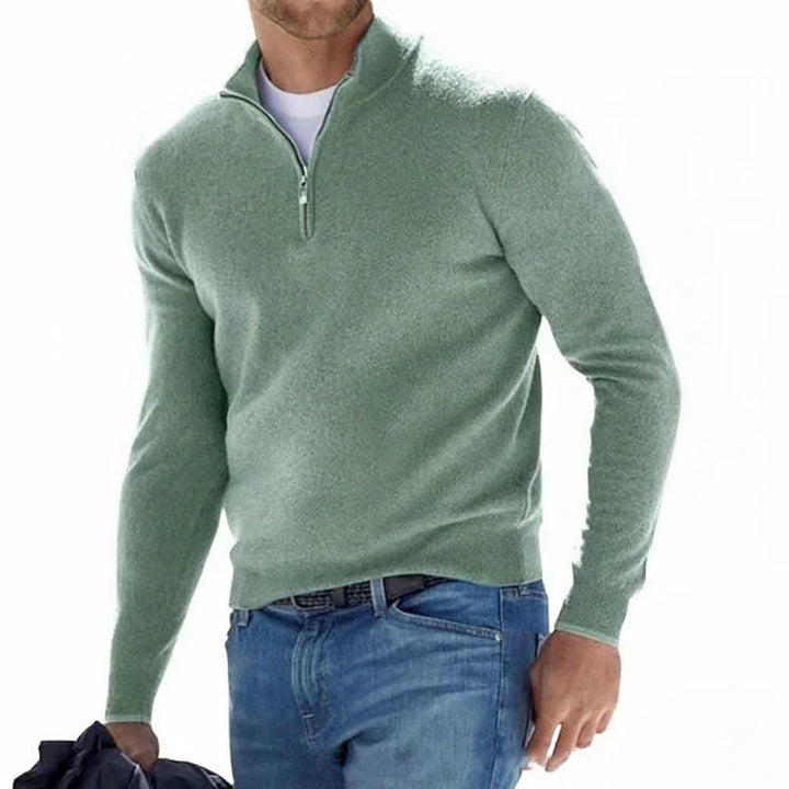 Sweter męski z zamkiem quarter-zip, dekolt z zamkiem, klasyczny krój, długie rękawy