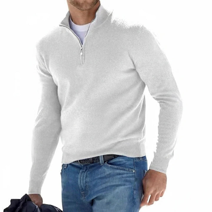 Sweter męski z długim rękawem, zamek quarter-zip, różowy kolor, casual
