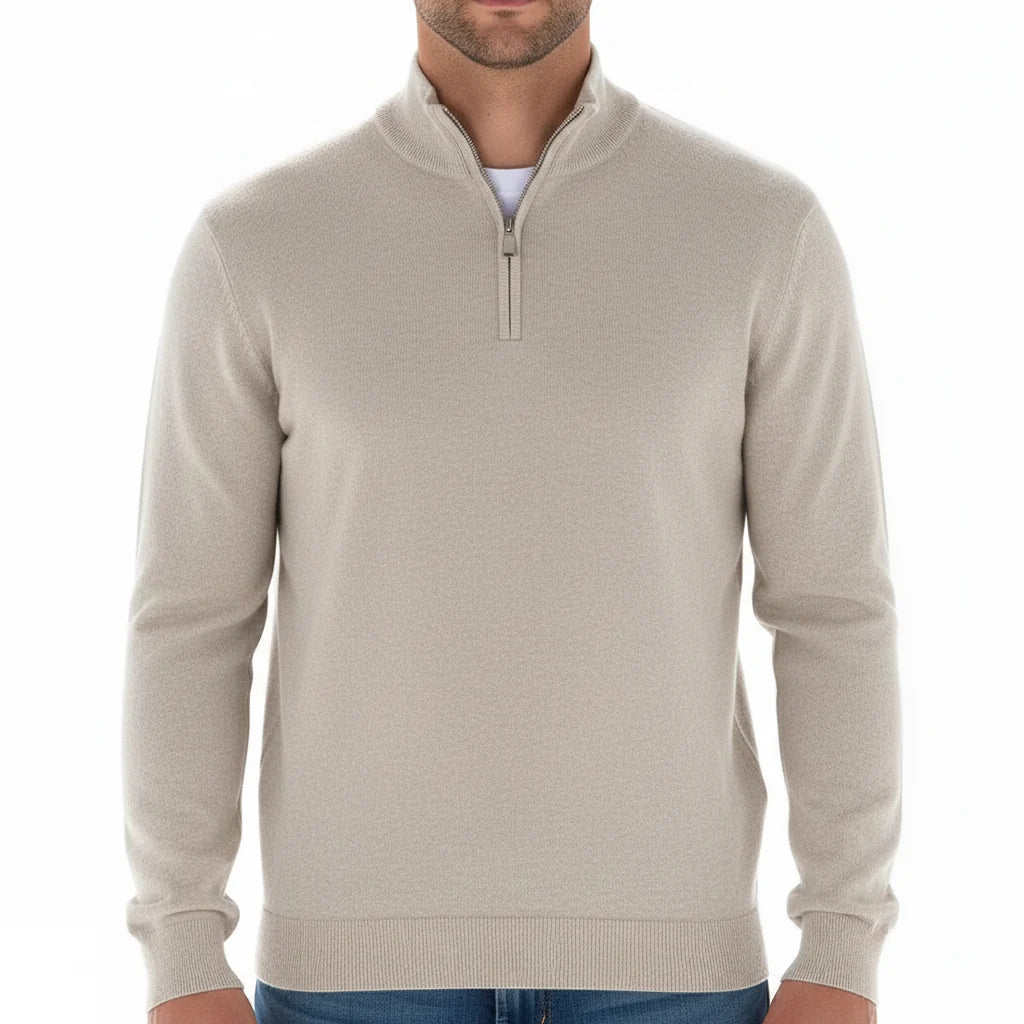 Sweter męski quarter-zip, klasyczny dekolt z zamkiem, dzianina miękka w dotyku
