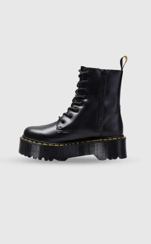 Eleganckie skórzane botki na platformie stylowe buty z komfortem czarne damskie ze sznurowaniem i zamkiem