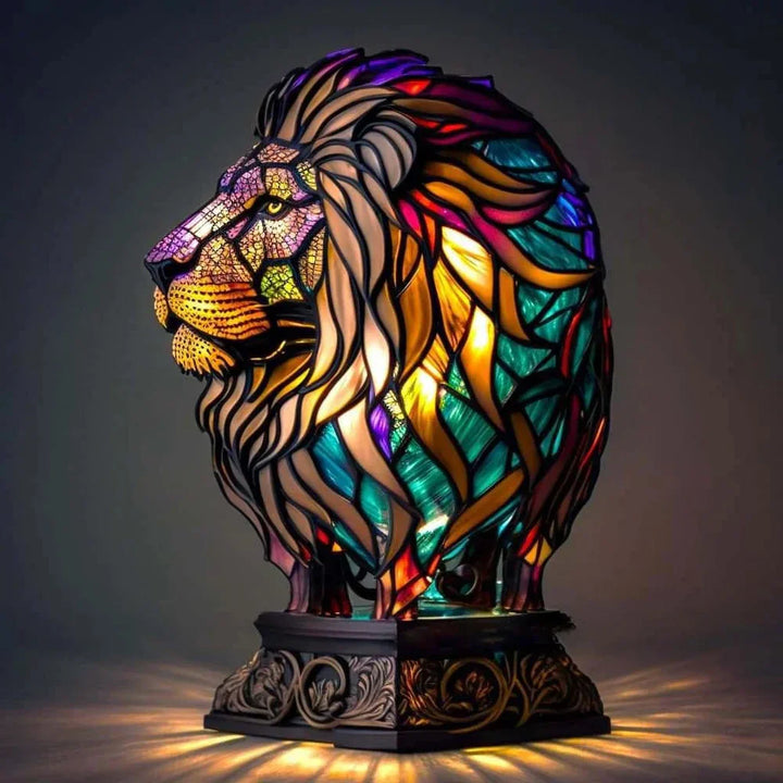 Lampa stołowa z malowanym szkłem przedstawiająca zwierzę w artystycznym stylu witrażowym
