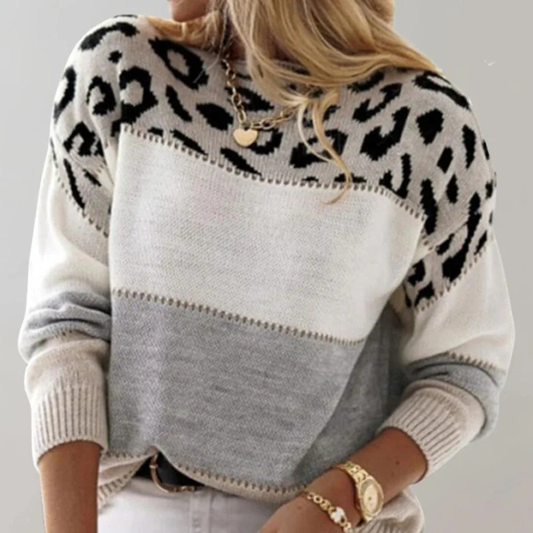 Sweter dzianinowy z wzorzystą górną częścią w kolorze różowym z białą dolną częścią