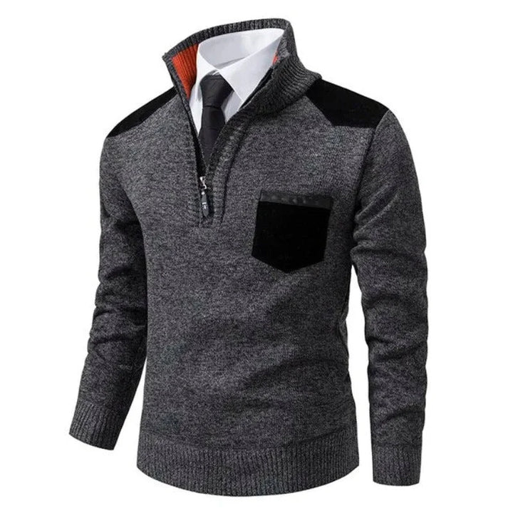 Kaszmirowy sweter męski z długim rękawem i żebrowanymi mankietami w eleganckim stylu