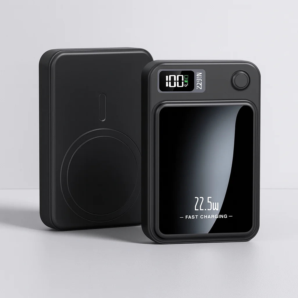 Powerbank 20000mAh z wyświetlaczem LED i funkcją szybkiego ładowania 22,5W w czarnej obudowie