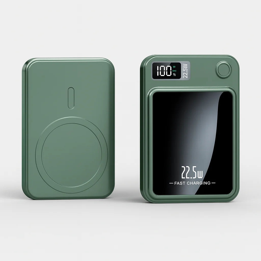 Powerbank z podkładką indukcyjną Qi i dwoma portami USB do jednoczesnego ładowania urządzeń