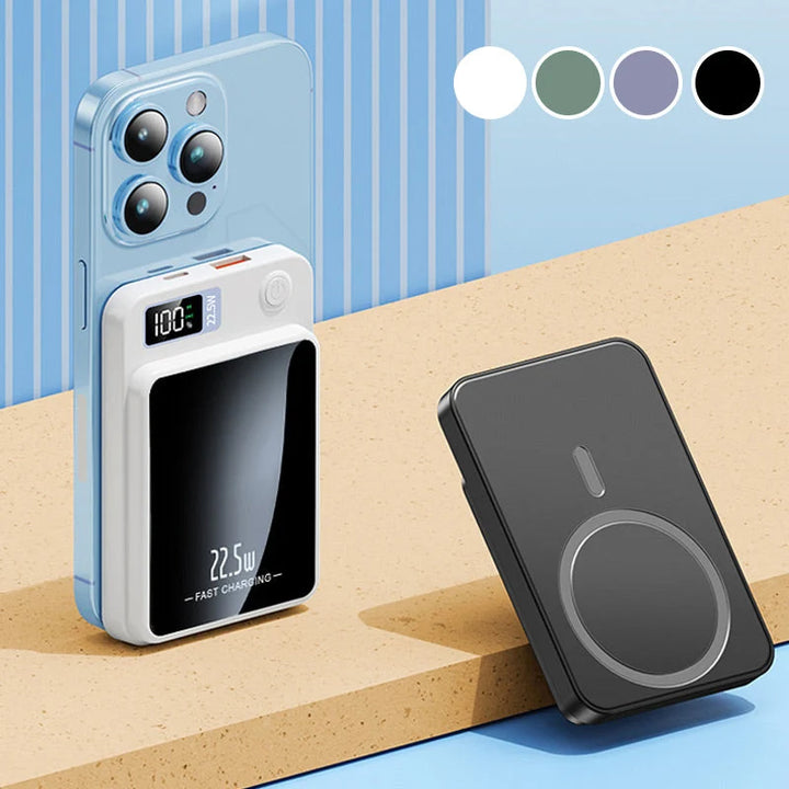 Powerbank z dwoma portami USB i ładowaniem bezprzewodowym 15W w eleganckiej czarnej obudowie