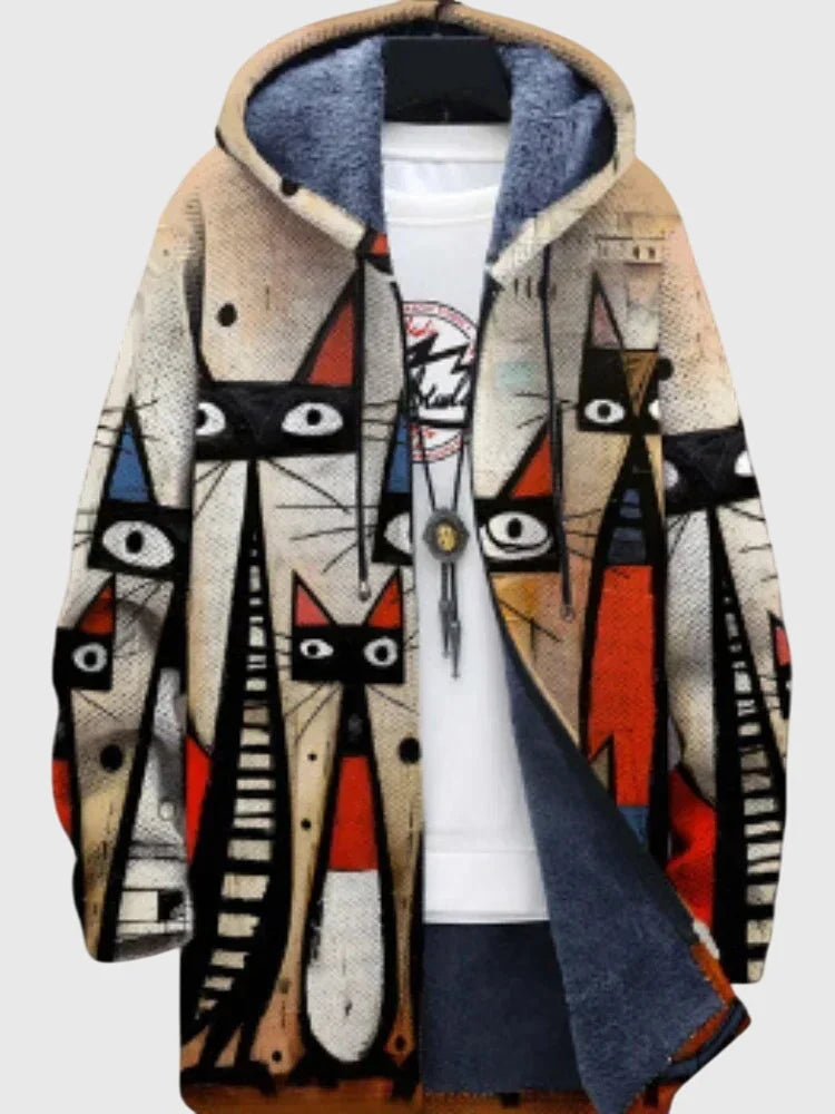 Tylny widok bluzy damskiej oversize z kolorowym printem artystycznym