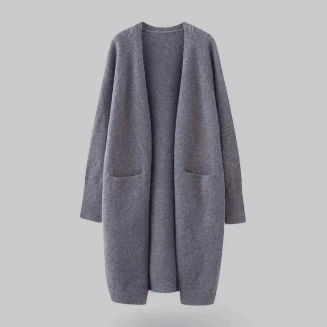 Sweter otwarty damski z dwoma kieszeniami i długimi rękawami do codziennych stylizacji