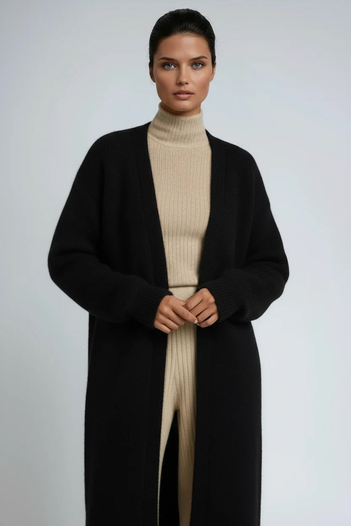 Kardigan damski maxi z dzianiny, miękki w dotyku, bez zapięcia, elegancki i ponadczasowy krój