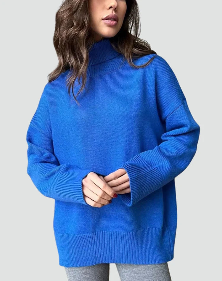 Luźny sweter damski golf z wysokim kołnierzem i długimi rękawami